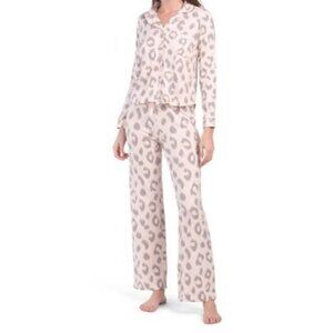 BEBE Long Sleeve Animal Print Pajama Set Peach Women size L